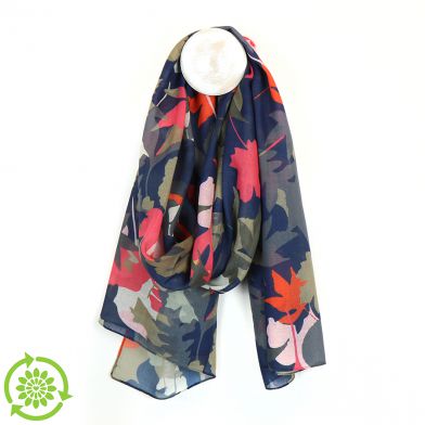 Recycled Navy & Sage Leaf Print Scarf by Peace of Mind